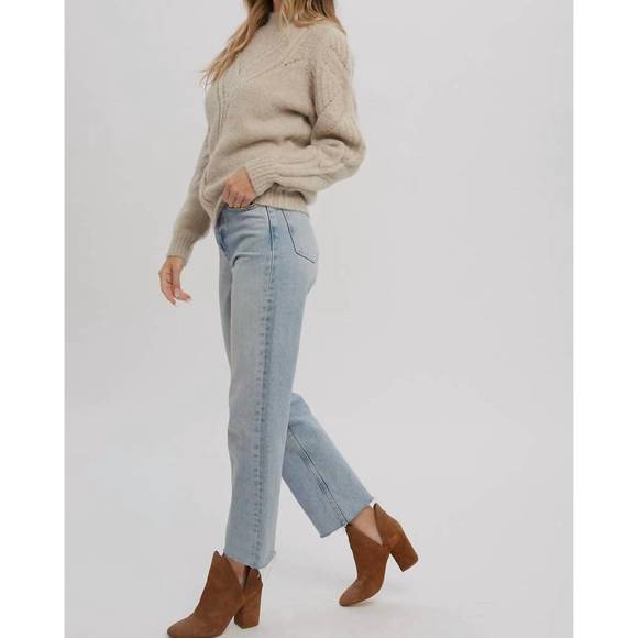 NEW BLUIVY open stitch detail sweater in oatmeal - Picture 5 of 6